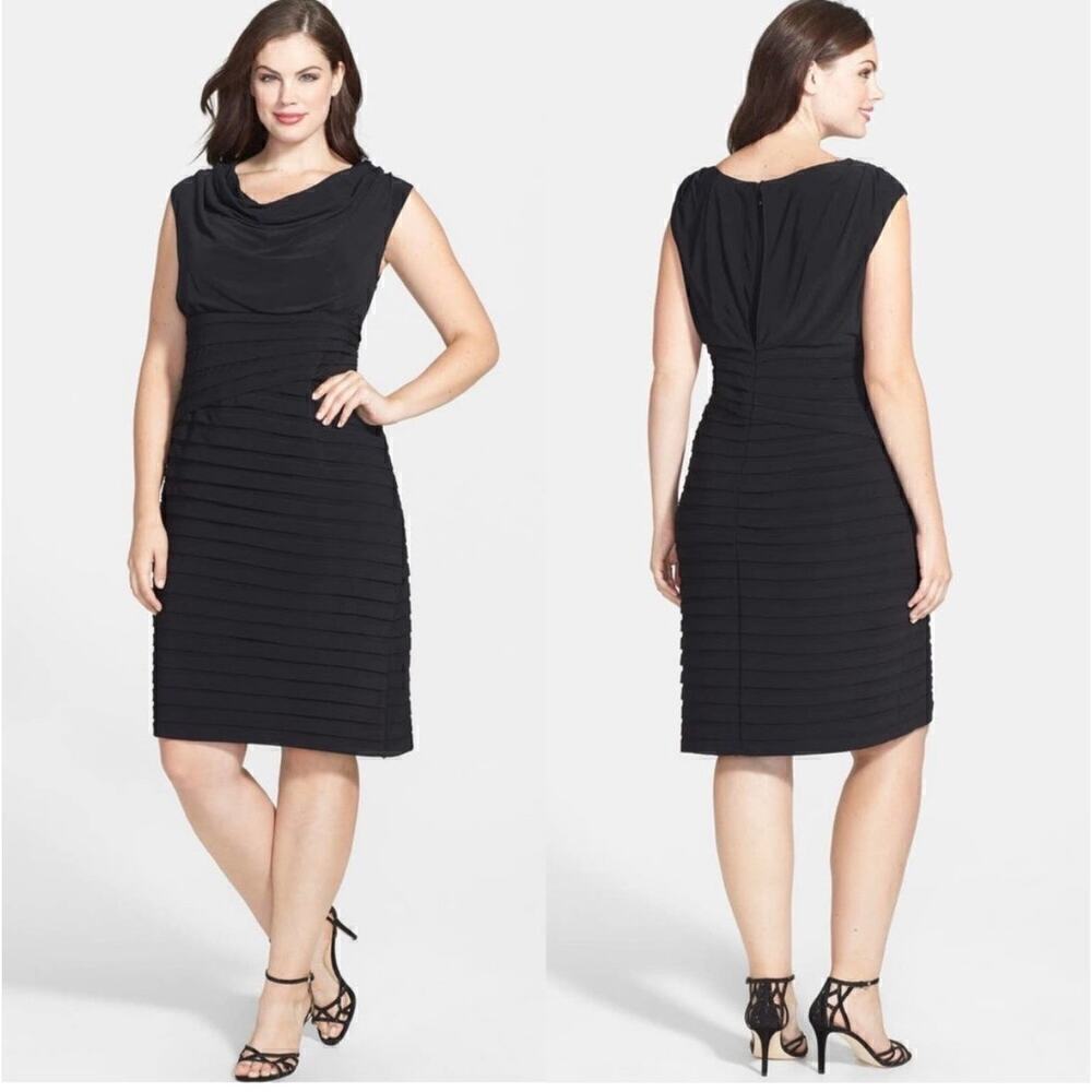Adrianna Papell Cowl Neck Shutter Pleat Dress Size 8 black